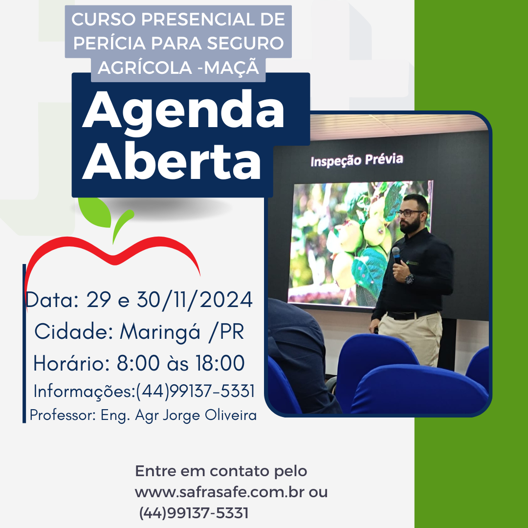 Curso Presencial de Perícia para Seguro Agrícola – Maçã – Safrasafe Treinamentos – Maringá /PR