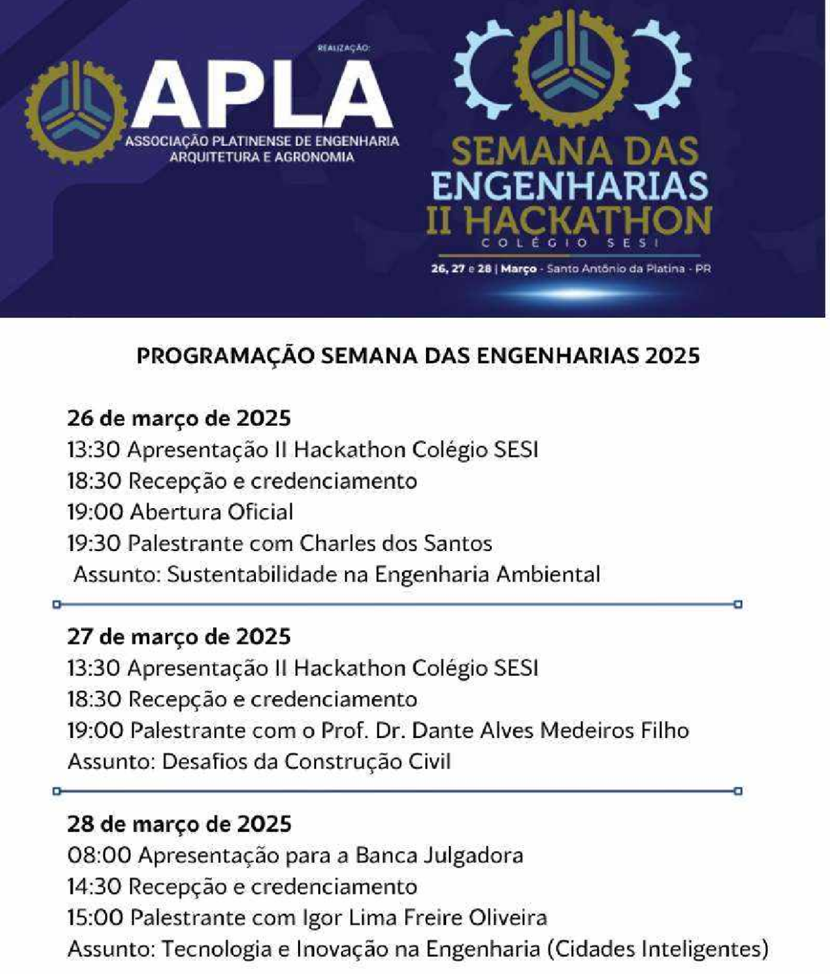Semana das Engenharias 2025 (APLA) – II Hackthon Colégio SESI