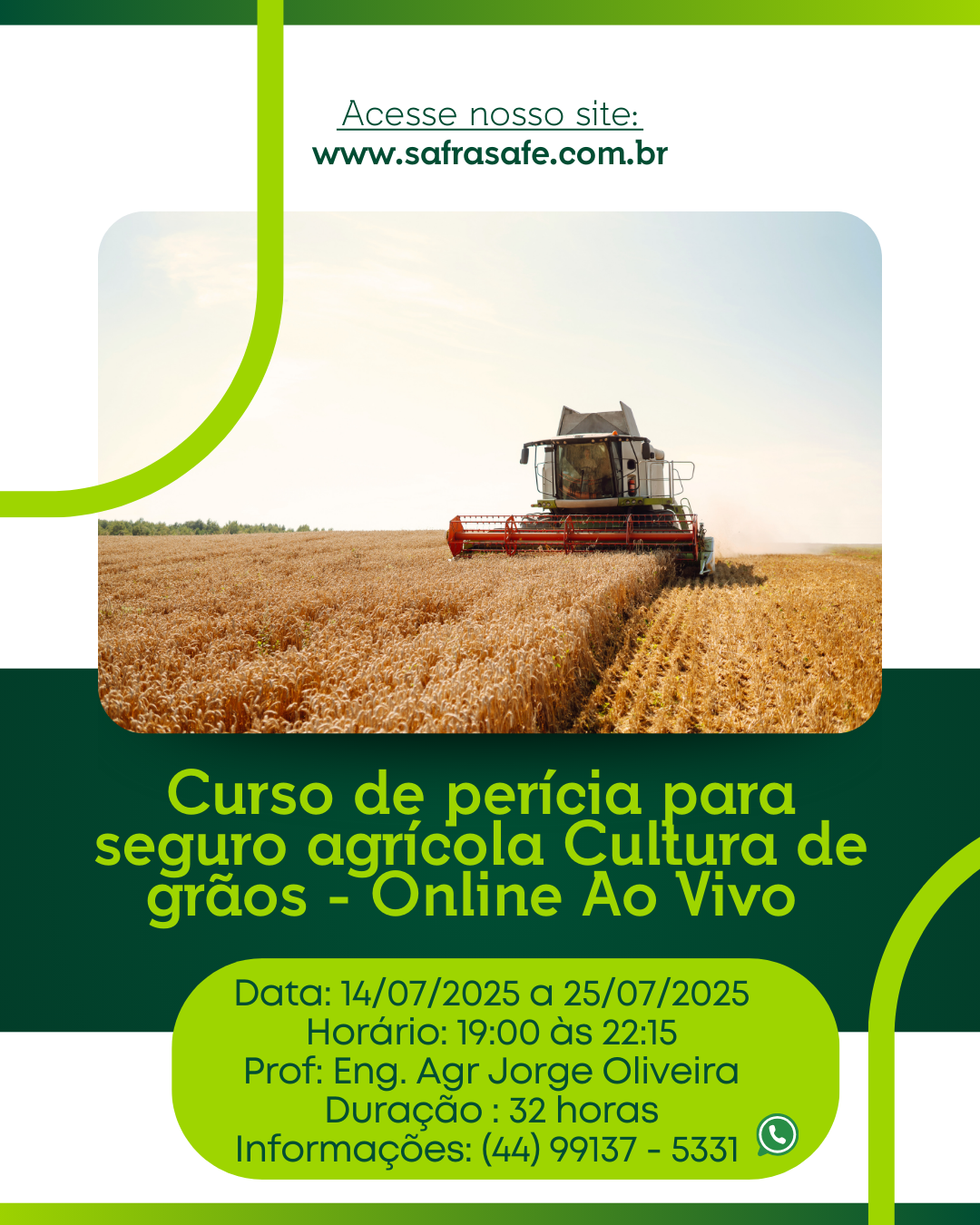 Curso de Perícias para Seguro Agrícola – Cultura de grãos – Básico ao Avançado – Online – Ao Vivo