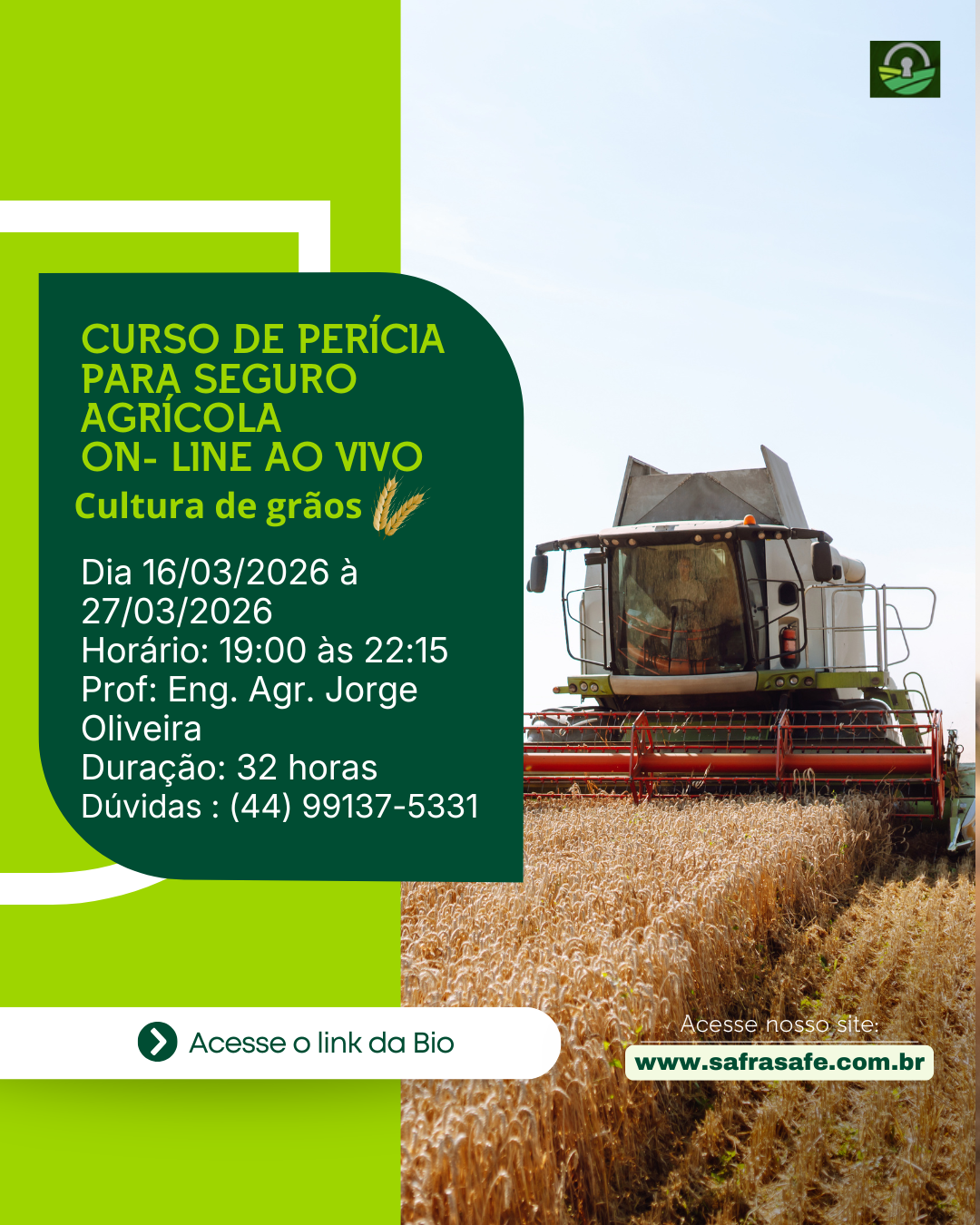 Perícia para Seguro Agrícola – Grãos – Básico ao Avançado – AGROSERVIC