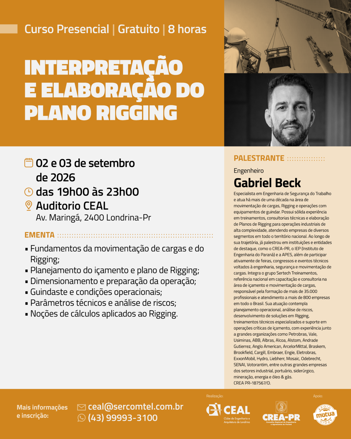 Curso Presencial de Interpretação e Elaboração do Plano de Rigging – CEAL